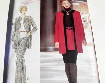 1990s Long Jacket Skirt Pants sewing pattern Vogue Woman 9344 Size 8 10 12 Career Business Bust 31.5 32.5 34" UNCUT FF