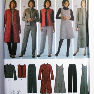 May include: A Simplicity 4789 sewing pattern envelope for easy-to-sew wardrobe elements in size AA 10, 12, 14, 16, 18. The front displays illustrations of various garments including jackets, vests, pants, and dresses with corresponding letter codes.