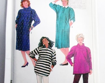 1980s Maternity Dress Top Pants Turtleneck loose fitting vintage sewing pattern Simplicity 7708 Size 10 12 14 UNCUT FF
