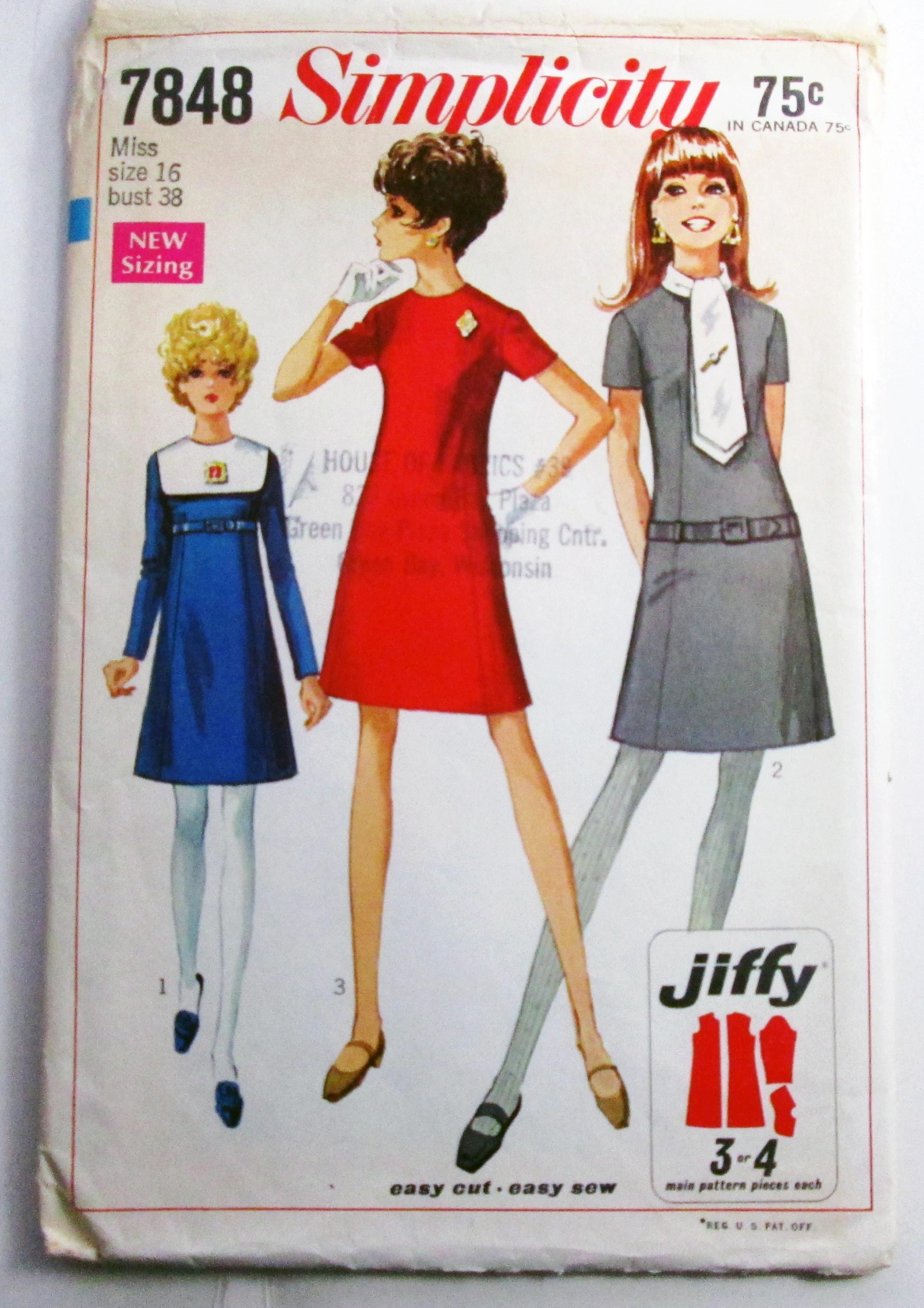 Wide Collar Pattern 1960s A Line Dress Detachable Collars Jiffy Vintage Sewing Pattern ...
