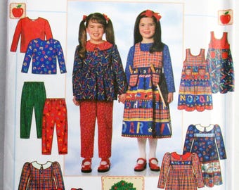 1990s Kids Jumper Dress Top Pants school wardrobe clothes Appletree sewing pattern Simplicity 0684 Size 5 6 6X UNCUT FF