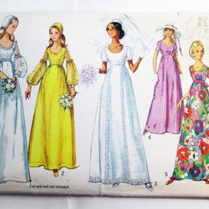 1970s Empire waist Wedding Gown Bridesmaid dress scoop neck vintage sewing pattern Simplicity 9260 Size 12 Bust 34"