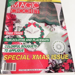 Christmas Holiday Magic Crochet Magazine craft pattern decorations October 1992 Number 80 Doily Wreath filet