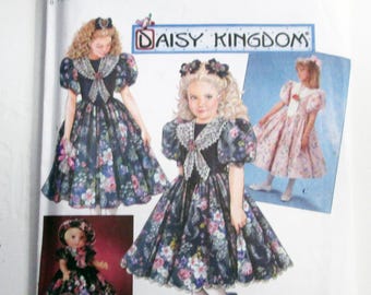 1990s Daisy Kingdom Dress Kids Childrens puff sleeve matching doll dress sewing pattern Simplicity 9166 Size 7 8 10 12 UNCUT FF