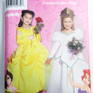 Girls Disney Princess Belle Ariel Gown off the shoulder dress up Halloween costume sewing pattern Simplicity 9902 Size 3 4 5 6 7 8