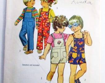 1970s Toddler Childs Overalls playsuit romper vintage sewing pattern Simplicity 9949 Size 2 Chest 21"