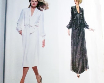 1970s Pierre Balmain Loose fitting Boho Maxi Dress long sleeves vintage sewing pattern Vogue 1857 Paris Original Size 14 UNCUT FF