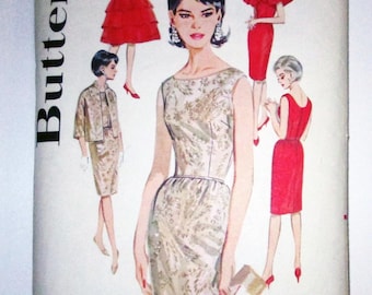 1960s Fitted Cocktail Dress Fit Flare Capelet Jacket vintage sewing pattern Butterick 2460 Size 11 Bust 31.5"