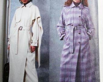 Trench Coat Raglan Sleeve Stylish Jacket belted sewing pattern Vogue 2055 Size 8 10 12 14 16 or 18 20 22 24 26 UNCUT FF
