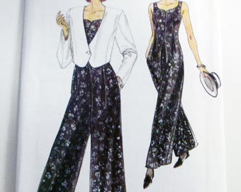 1990s Sleeveless Wide Leg Jumpsuit Jacket sewing pattern Vogue 8612 Size 8 10 12 or 14 16 18 UNCUT FF
