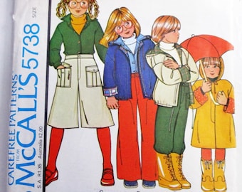 1970s Kids Jacket Coat Windbreaker Culottes Shirt Pants School vintage sewing pattern McCalls 5738 Size 6