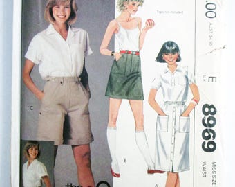 1980s Gap Cuffed Cargo Shorts Button Skirt vintage sewing pattern McCalls 8969 Size 14 Waist 28"
