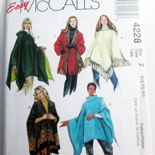 Poncho Cape Reversible hooded wrap sewing pattern McCalls 4228 Size L XL XXL UNCUT ff