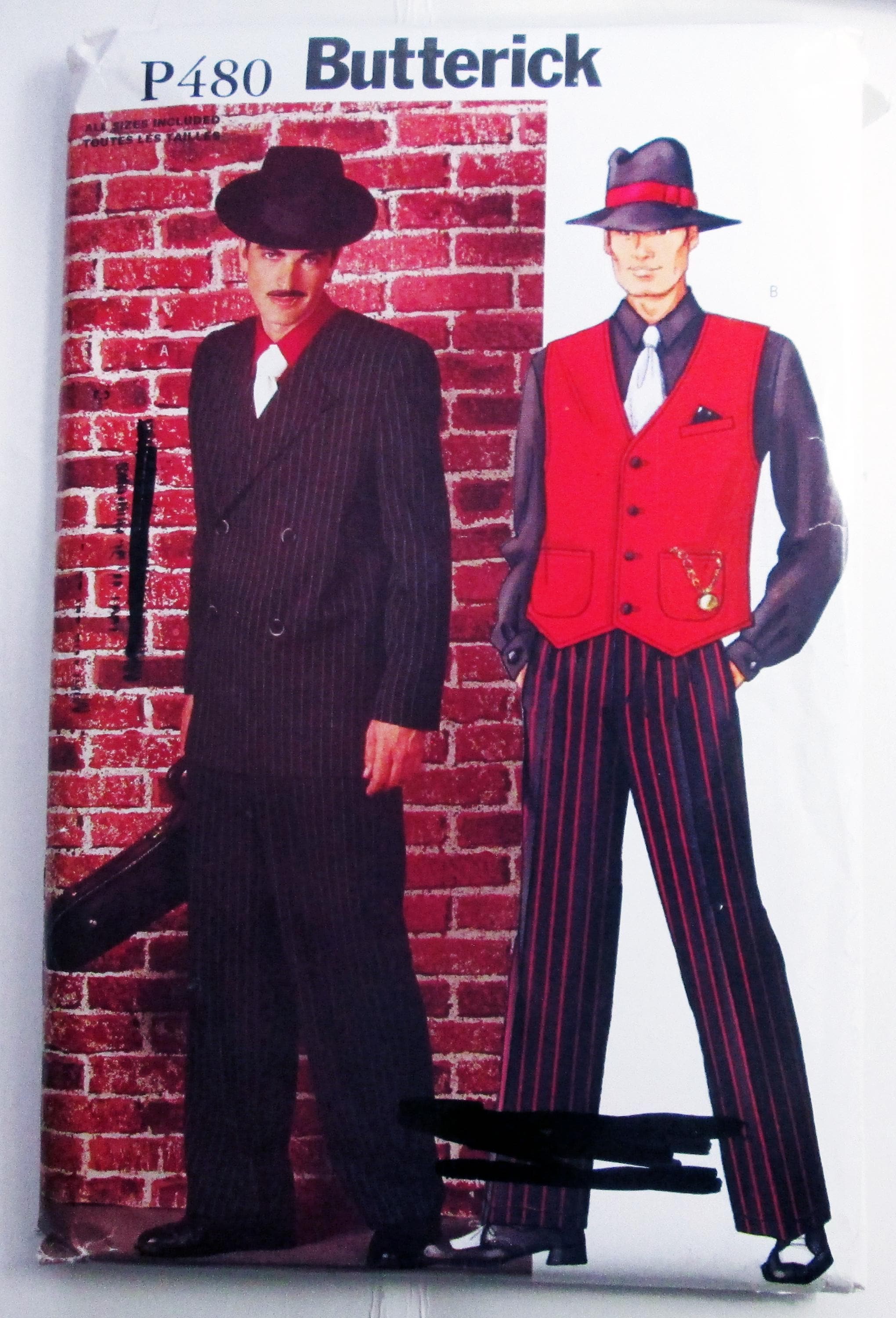 Men's Zoot Suit Gangster Costume Double Breasted Jacket Vest Pants ...