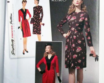 1940s Retro Reissue Gathered Front Day Dress vintage sewing pattern Simplicity 1777 Size 6 8 10 12 14 Bust 30.5 31.5 32.5 34 36" UNCUT FF