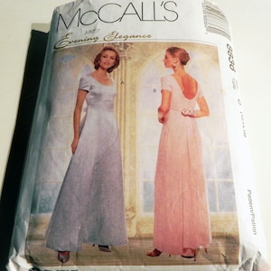 1990s Empire Waist Prom Bridesmaid Wedding Dress Bridal Gown Train sewing pattern McCalls 8836 Size 12 14 Bust 34 36 Evening Elegance