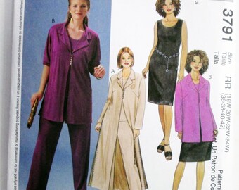 Y2K Full Figure Duster Jacket Sleeveless Top Pants Skirt sewing pattern McCalls 3791 Plus Size 18W 20W 22W 24W UNCUT FF