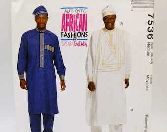 Authentic African Fashions Tunic Drawstring Pants Folk Ethnic Costume sewing pattern Emeaba McCalls 7536 Chest Size 38 40 or 42 44" UNCUT FF