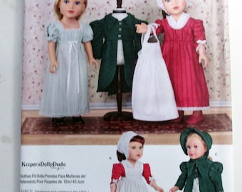 18" Doll Historic Dress Apron Regency Keepers Dolly Duds sewing pattern American Girl Simplicity 8714 UNCUT FF