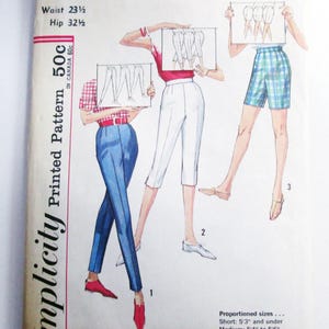 1960s Fitted Pants Shorts Capri Proportioned Sizes vintage sewing pattern Simplicity 4886 Waist 23.5"