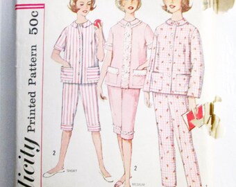 1960s Pajamas PJs Sleepwear Sleep pants vintage sewing pattern Simplicity 4006 Size 18 Bust 38"