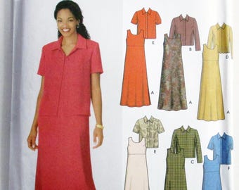 Y2K Dress Empire Raised Waist Sleeveless Aline Jumper Jacket easy sewing pattern Simplicity 9890 Plus Size 18W 20W 22W 24W UNCUT FF