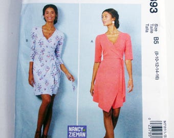 Wrap Front Knit Fitted Dress sewing pattern McCalls 7893 Size 8 10 12 14 16 UNCUT FF Nancy Zieman
