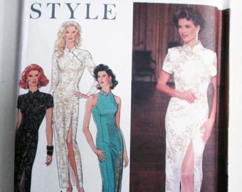 Y2K Cheongsam Dress Cocktail Evening gown Fitted Side Slit style sewing pattern Simplicity 9300 Size 6 8 10 12 14 16 UNCUT FF