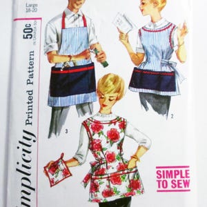 May include: Vintage Simplicity printed pattern envelope featuring illustrations of aprons. The aprons include striped and floral designs. The envelope has the number 3206, the words "Simple to Sew", and the price "50c".