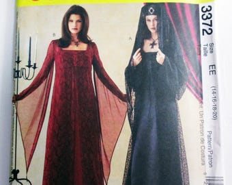 Goth Dress Medieval Vampire Empire Waist Veil costume sewing pattern McCalls 3372 Size 14 16 18 20 UNCUT FF