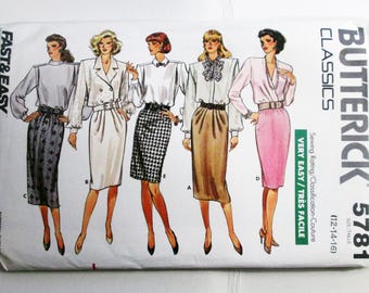 1980s Straight Skirt Front Pleats vintage sewing pattern Butterick 5781 Size 12 14 16 UNCUT FF