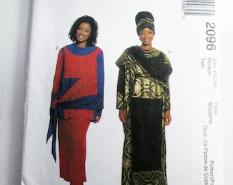 1990s Draped Dress Hat Skirt Byyinah Afrocentric sewing pattern McCalls 2096 Size 12 14 UNCUT FF