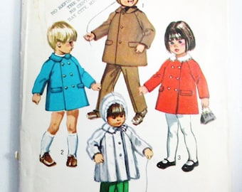 1970s Toddler Coat Jacket Double Breasted Detachable Hood lined pants vintage sewing pattern Simplicity 9042 Size 3 Breast 22"