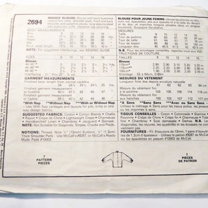 1980s Pleated Tucked Front Blouse Shirt Back Button Sewing Pattern ...