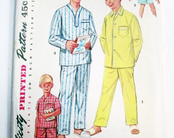 1950s Boys PJs pajamas sleepwear sleep pants shirt Kids vintage sewing pattern Simplicity 1434 Size 4 or 10 or 14 Chest 23 or 28 or 32"