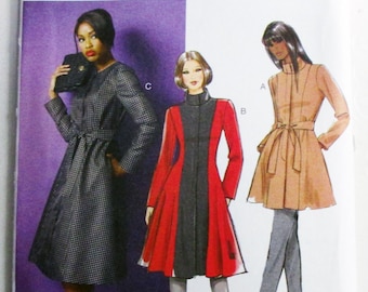 Fitted Lined Coat Jacket Flared Princess seams  belted sewing pattern Butterick 5966 Plus Size 18W 20W 22W 24W" UNCUT FF Full Figure