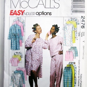 May include: A McCall's 2476 sewing pattern envelope featuring illustrations of loungewear including robes, pajama tops, and pants in various floral and plaid prints. The white paper envelope displays the text McCall's Easy Endless Options 2476.