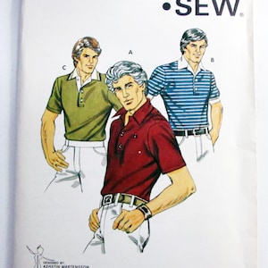 May include: Vintage Kwik Sew pattern 1140 featuring illustrations of polo shirts in red, green, and blue stripes. The pattern includes sizes S-XL. The cover also displays the Kwik Sew logo and the designer's name, Kerstin Martensson.