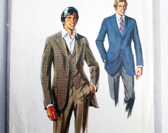 1970s Mens Suit Jacket Blazer Vest Extra Tall Plus Size Chest 46 48 50 52" Simplicity 8724 UNCUT FF