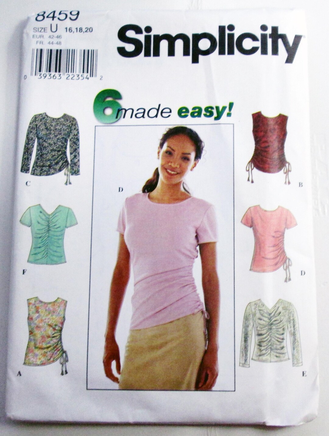 Simplicity Pattern 8459 1990s Blouse Top Knit Scrunched Side Shirt Easy Sewing Pattern ...