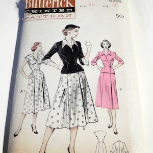 1950s Dress Jacket Flared Double breasted dramatic collar vintage sewing pattern Butterick 6399 Bust Size 40&quot; plus size