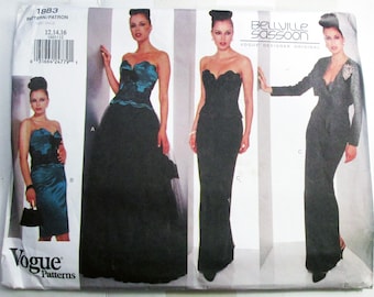 Y2K Evening gown cocktail dress Bustier skirt Bolero Jacket sewing pattern Bellville Sassoon Vogue 1883 Size 12 14 16 UNCUT FF