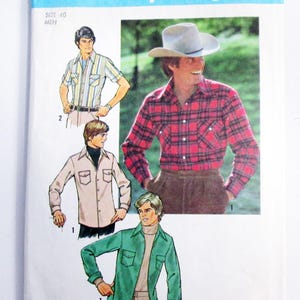 Men's Western Shirt  Button Front flannel sewing pattern 1970s Simplicity 7698 Chest 38 OR 40 OR 44 OR 48"