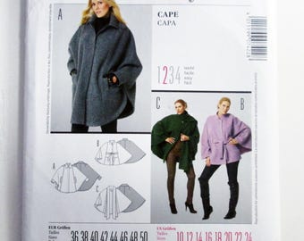 Winter Cape Coat Jacket Loose fitting belted sewing pattern Burda Style 7422 Size 10 12 14 16 18 20 22 24 UNCUT FF