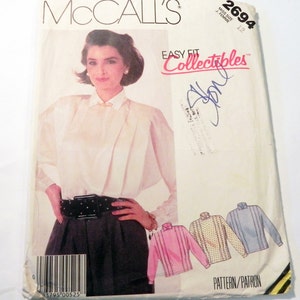 1980s Pleated Tucked Front Blouse Shirt Back Button Sewing Pattern ...