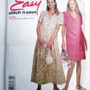 1990s Shirtwaist Dress Loose fitting Romper front button vintage sewing pattern Stitch 'n Save 7478 Size 16 18 20 22 UNCUT FF