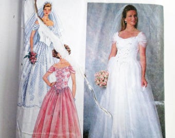 1990s Off the SHoulder Wedding Dress Bridesmaid Bridal Gown fit flare vintage sewing pattern Simplicity 7469 Plus Size 18 20 22 UNCUT FF