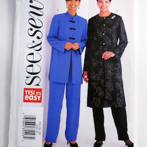 May include: A See & Sew sewing pattern envelope 3626 featuring two clothing options: a blue jacket with black frog closures and matching trousers, and a long black coat with a white floral pattern and black trousers. The text reads 3626, See & Sew, and YES! IT'S easy.