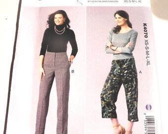 High Waisted Capri  Pants Fitted Dress Straight leg Slacks sewing pattern Kwik Sew 4070 Size XS S M L XL UNCUT