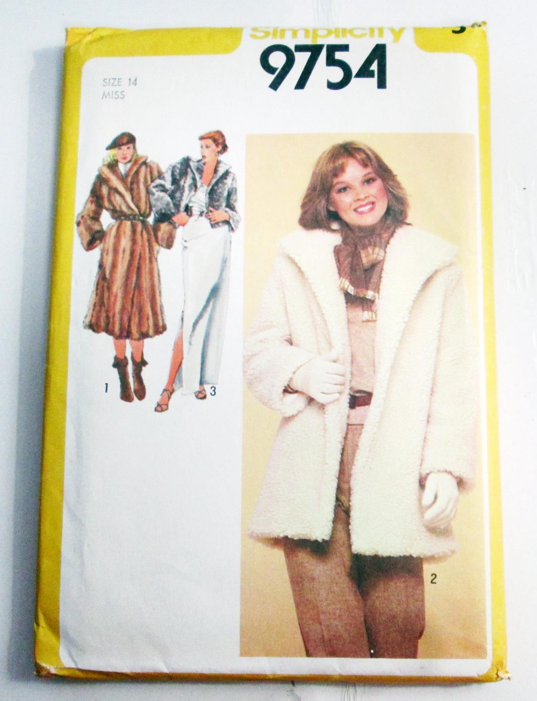 Simplicity Pattern 9754 1980s Lined Coat Jacket Faux Fur Vintage Sewing Pattern Simplicity 9754 ...